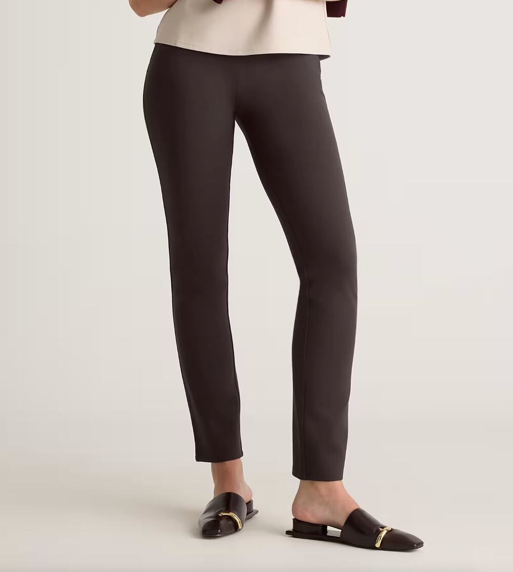 QUINCE Ultra-Stretch Ponte Straight Leg Pants in Espresso Size Women's Small